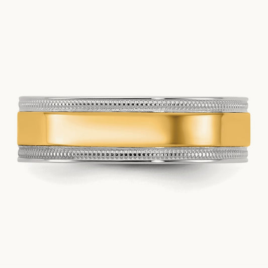 W/Y Milgrain Wedding Band, 6mm, 14K Two-tone