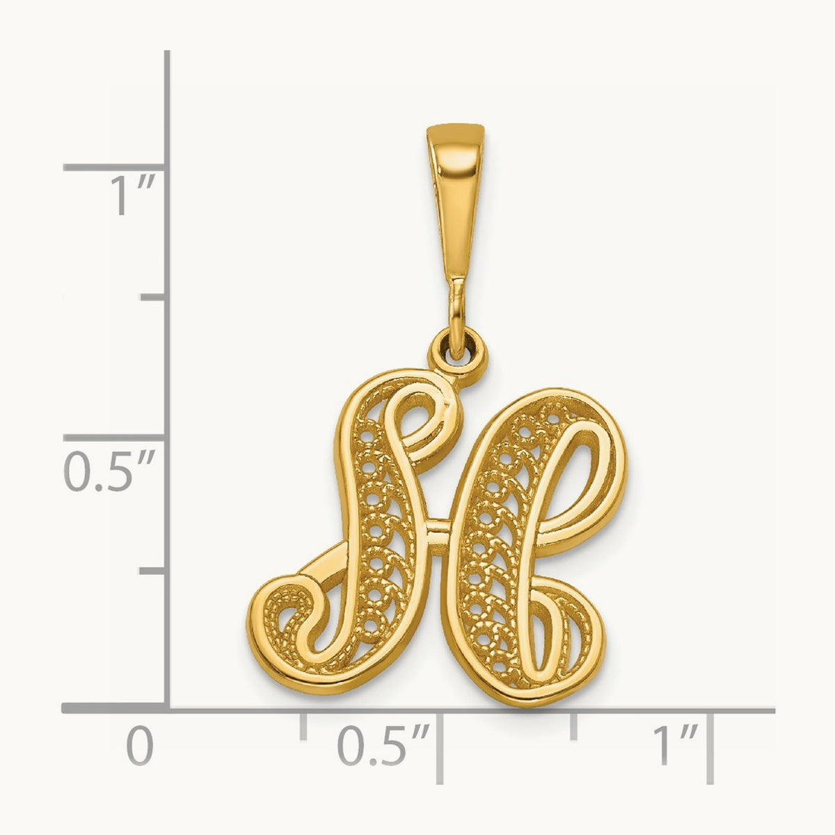 Polished Script Filigree Initial Pendant — H