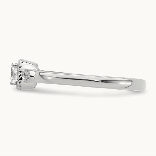 Petite Rope Edge Cushion Complete Dia Ring, 14K White Gold