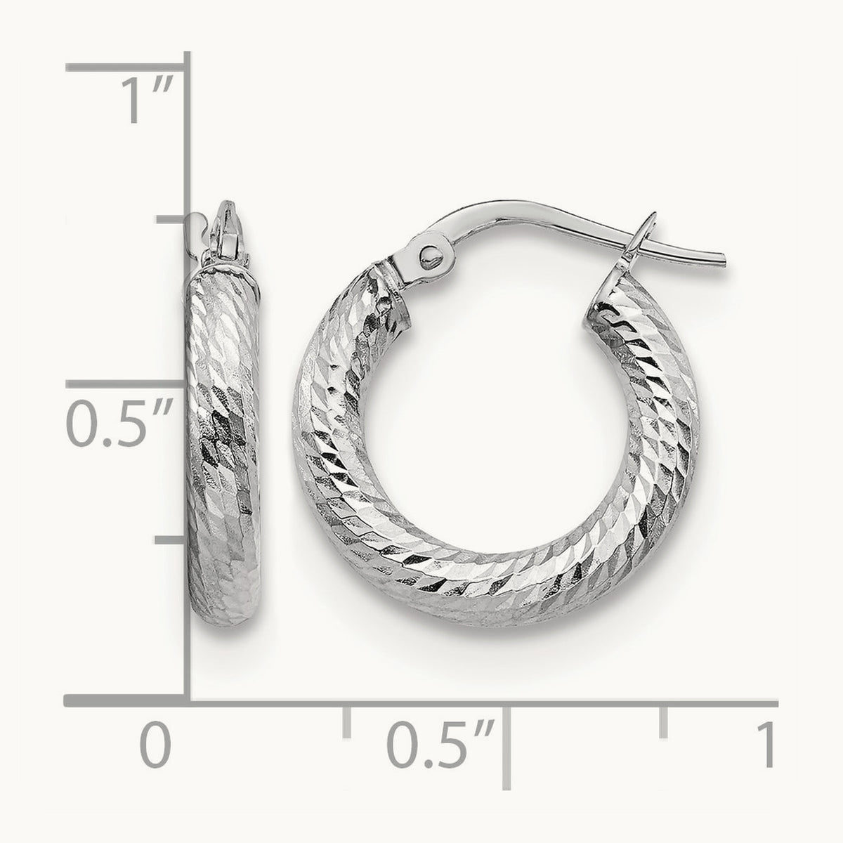 3x10 Diamond-cut Round Hoop Earrings — 14K Two-Tone Gold