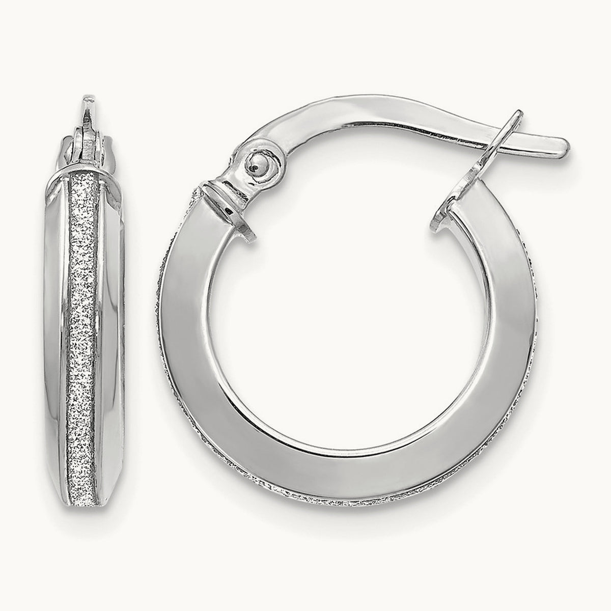Polished Glimmer Infused Hoop Earrings — 14K White Gold, 14.5mm