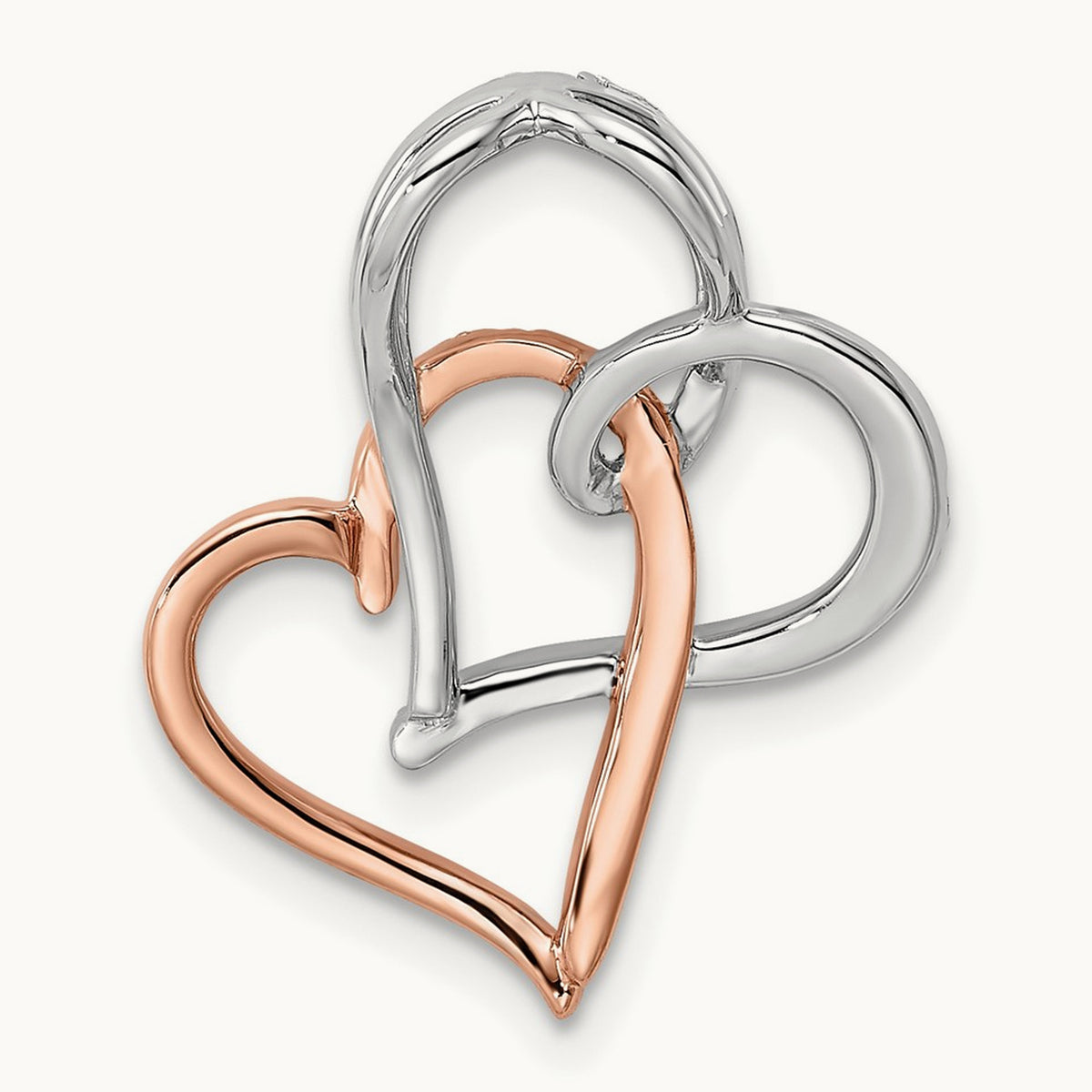 Double Heart Diamond Chain Slide, 14K Two-tone White with Rose
