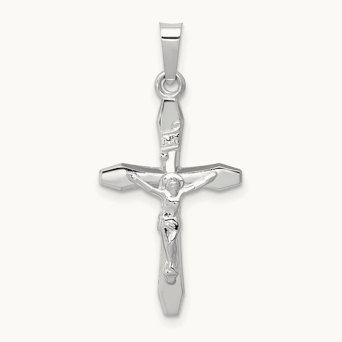 Polished INRI Crucifix Pendant, 14K White Gold