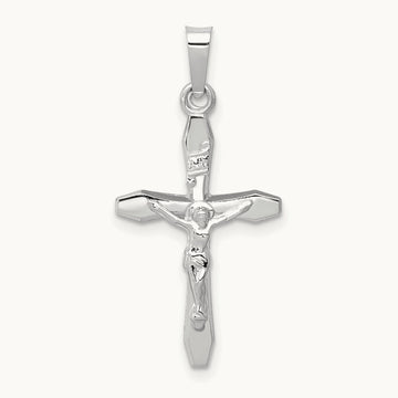 Polished INRI Crucifix Pendant, 14K White Gold
