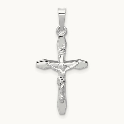 Polished INRI Crucifix Pendant, 14K White Gold
