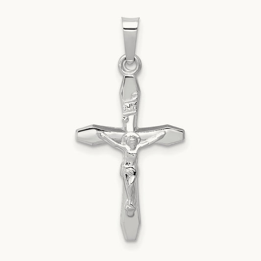 Polished INRI Crucifix Pendant, 14K White Gold