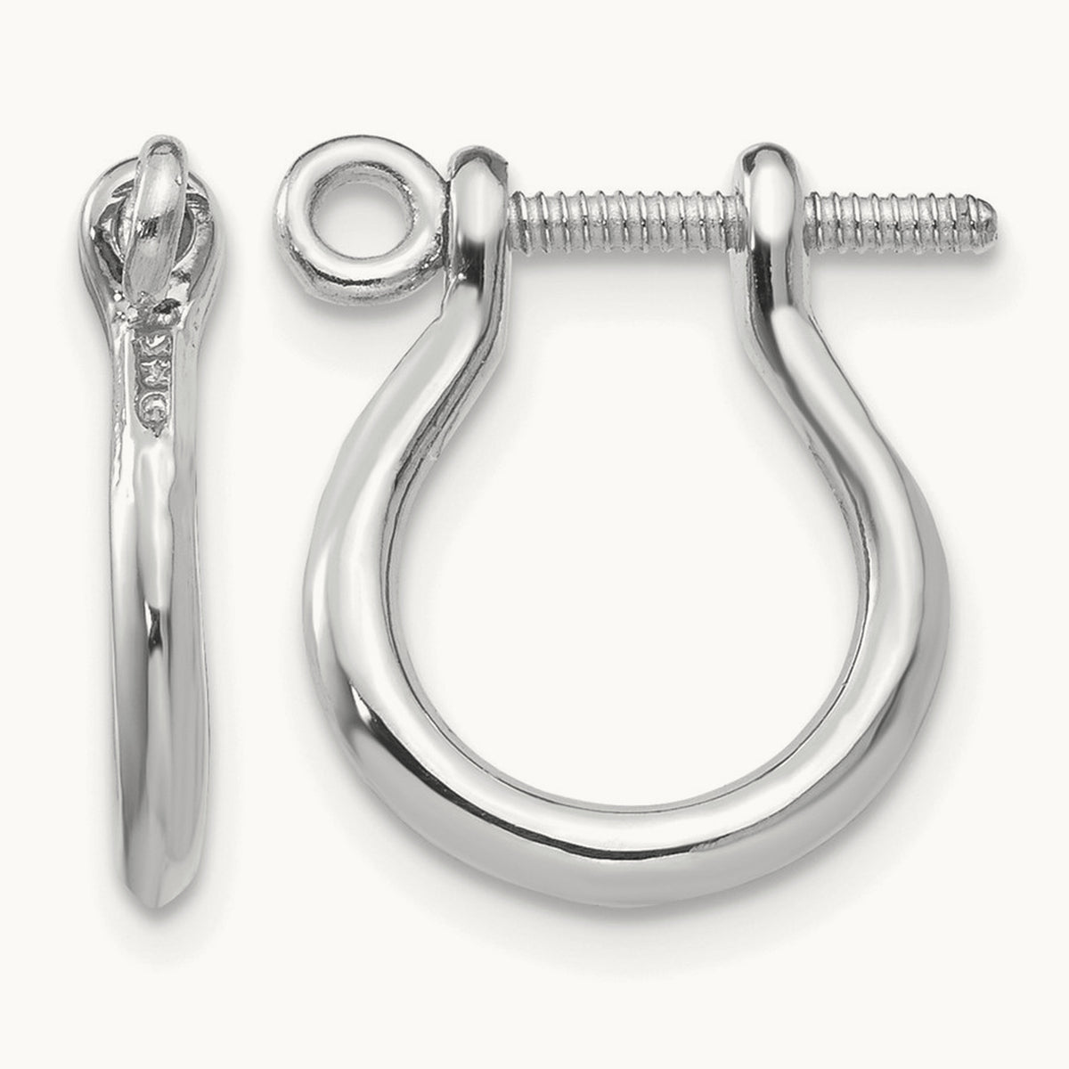 3D Shackle Link Screw Earrings — 14K White Gold, 15mm