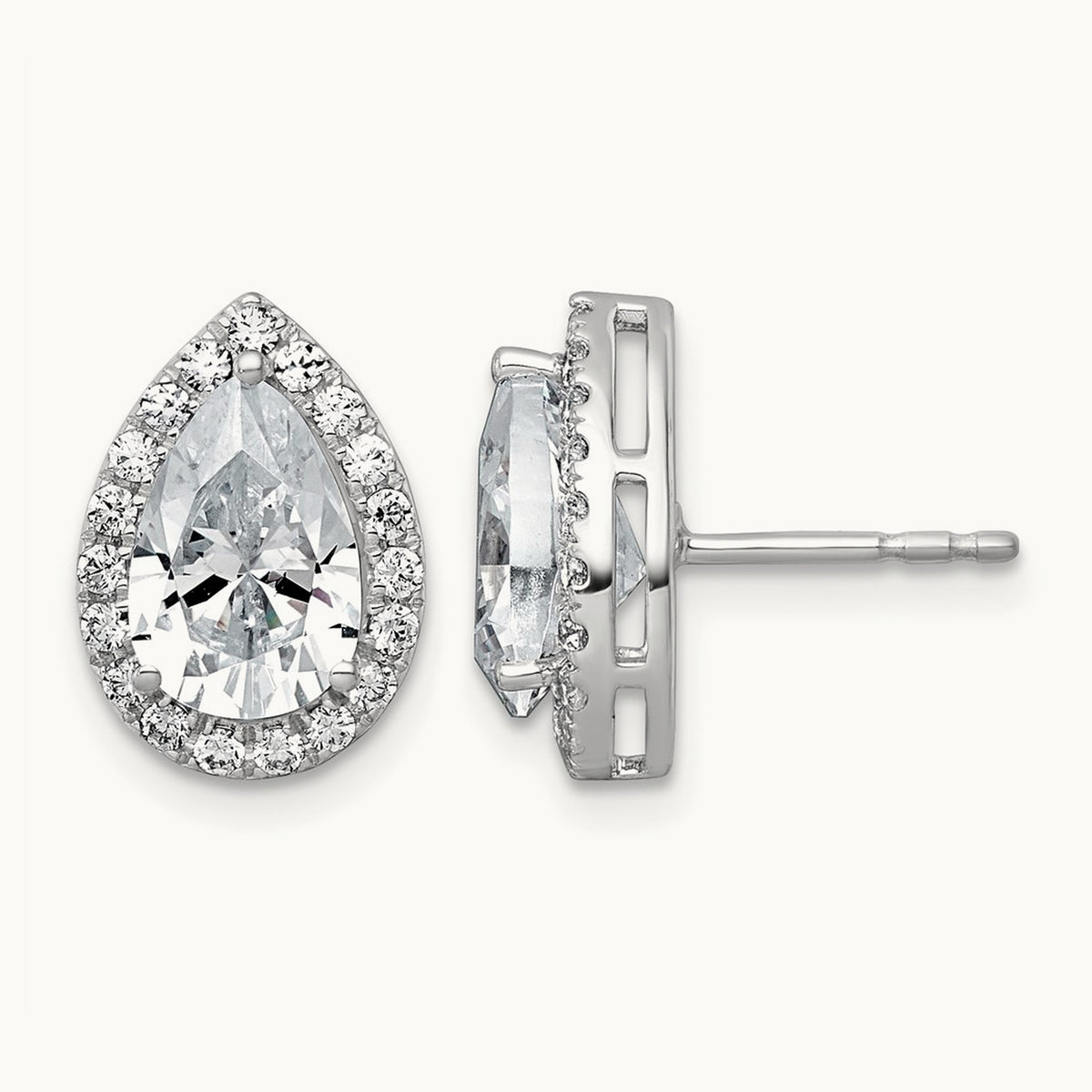 Pear Halo Post Earrings, 1.25-6.75 ct tw Lab-Grown Diamond — 3 1/2 ct, VS (Best), 14K White Gold