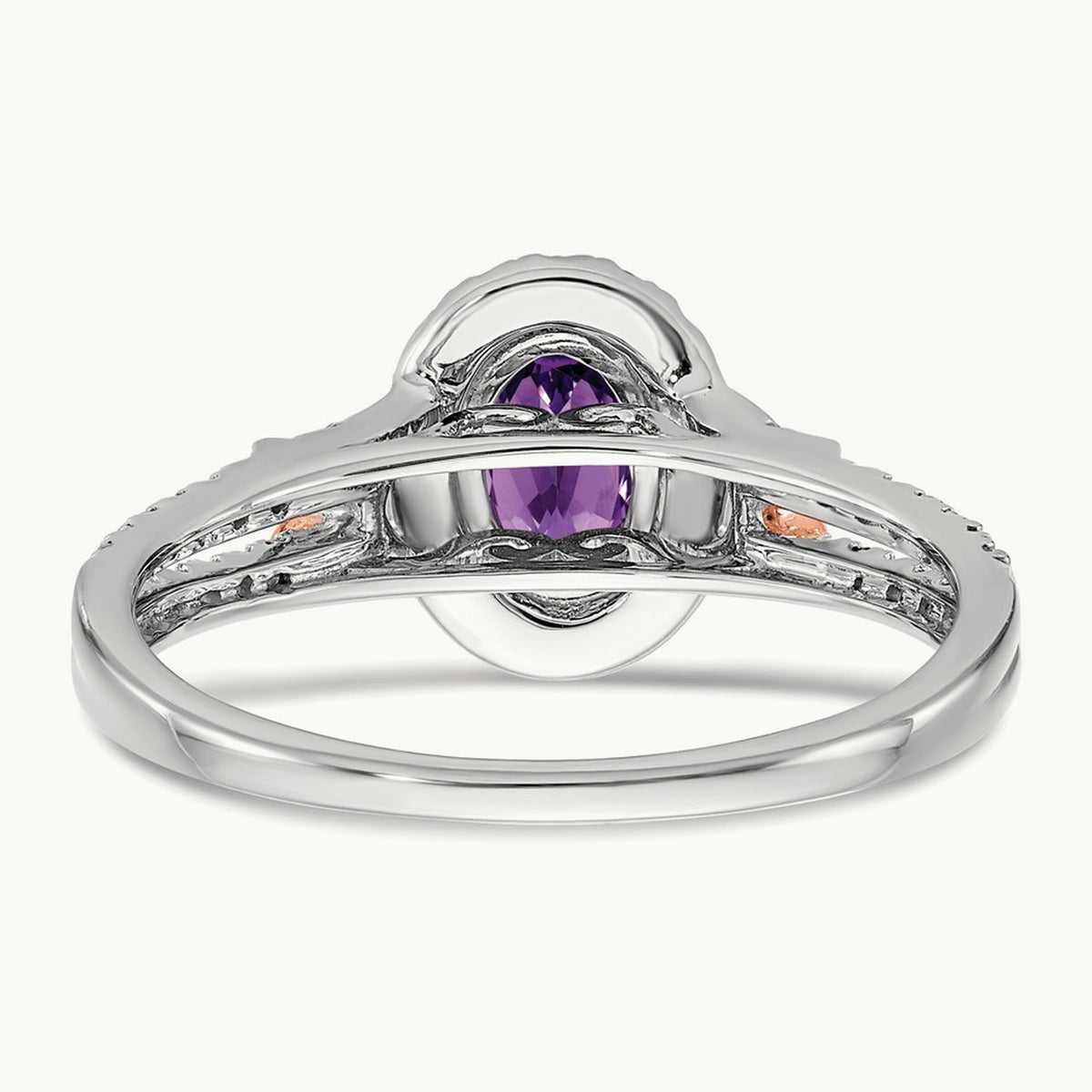 w/RG Accent Amethyst and Diamond Halo Ring, 14K White Gold