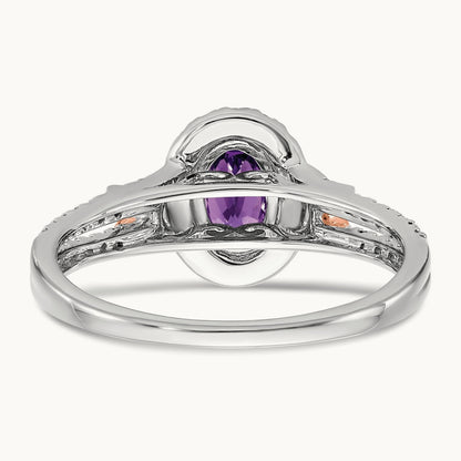 w/RG Accent Amethyst and Diamond Halo Ring, 14K White Gold