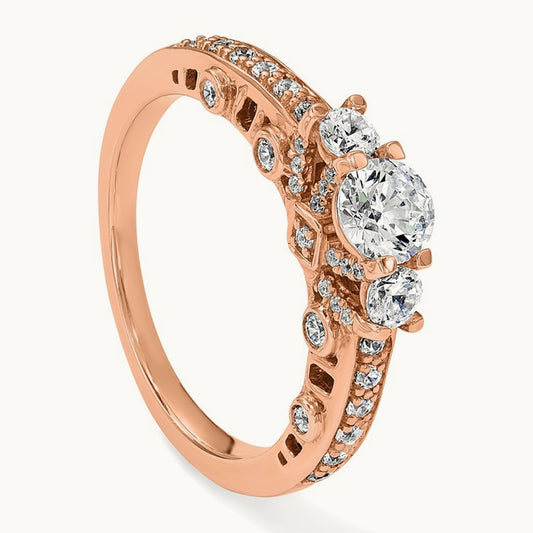 Three Stone Diamond Semi-Mount Engagement Ring, 14K Rose Gold