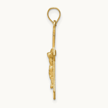Satin Diamond-cut Crucifix Charm — 14K Yellow Gold