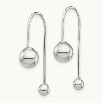 Bead w/Screw End Threader Earrings, 14K White Gold