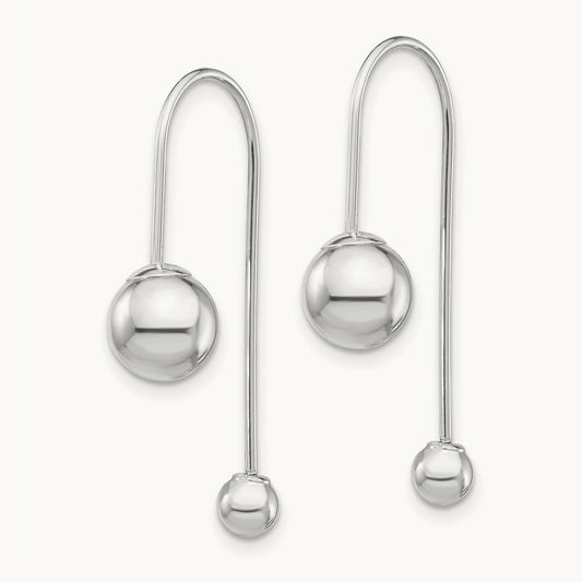 Bead w/Screw End Threader Earrings, 14K White Gold