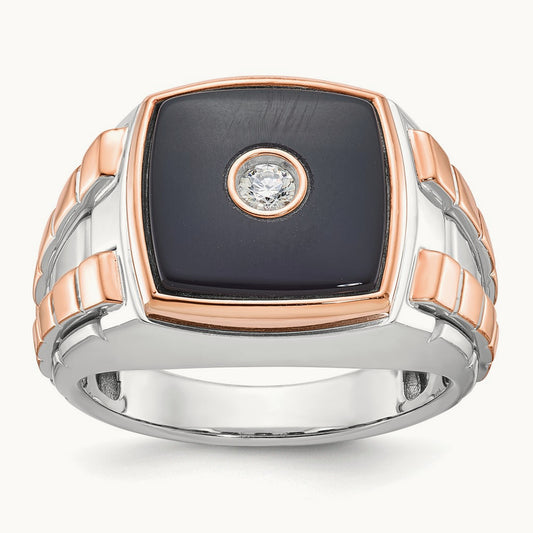 White/Rose IBGoodman Men's Onyx Diamond Complete Ring, 14K Two-tone