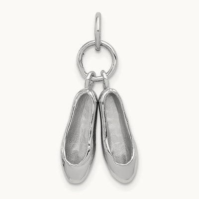 Solid Polished 3-D Moveable Ballet Slippers Charm, 14K White Gold