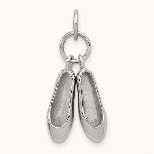 Solid Polished 3-D Moveable Ballet Slippers Charm, 14K White Gold