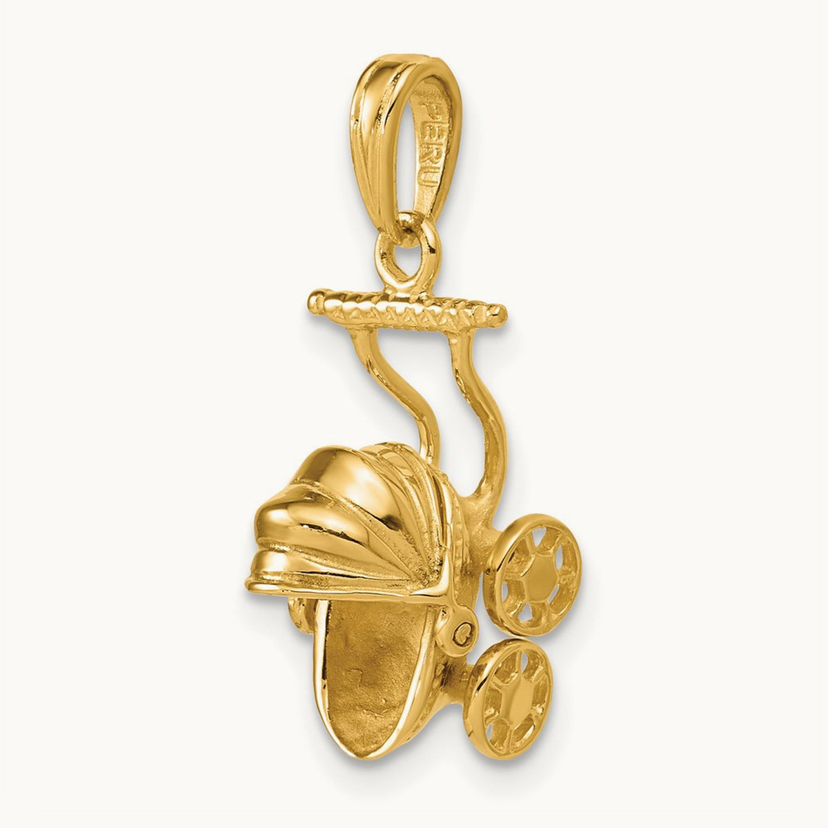 3D Baby Carriage Charm, 14K