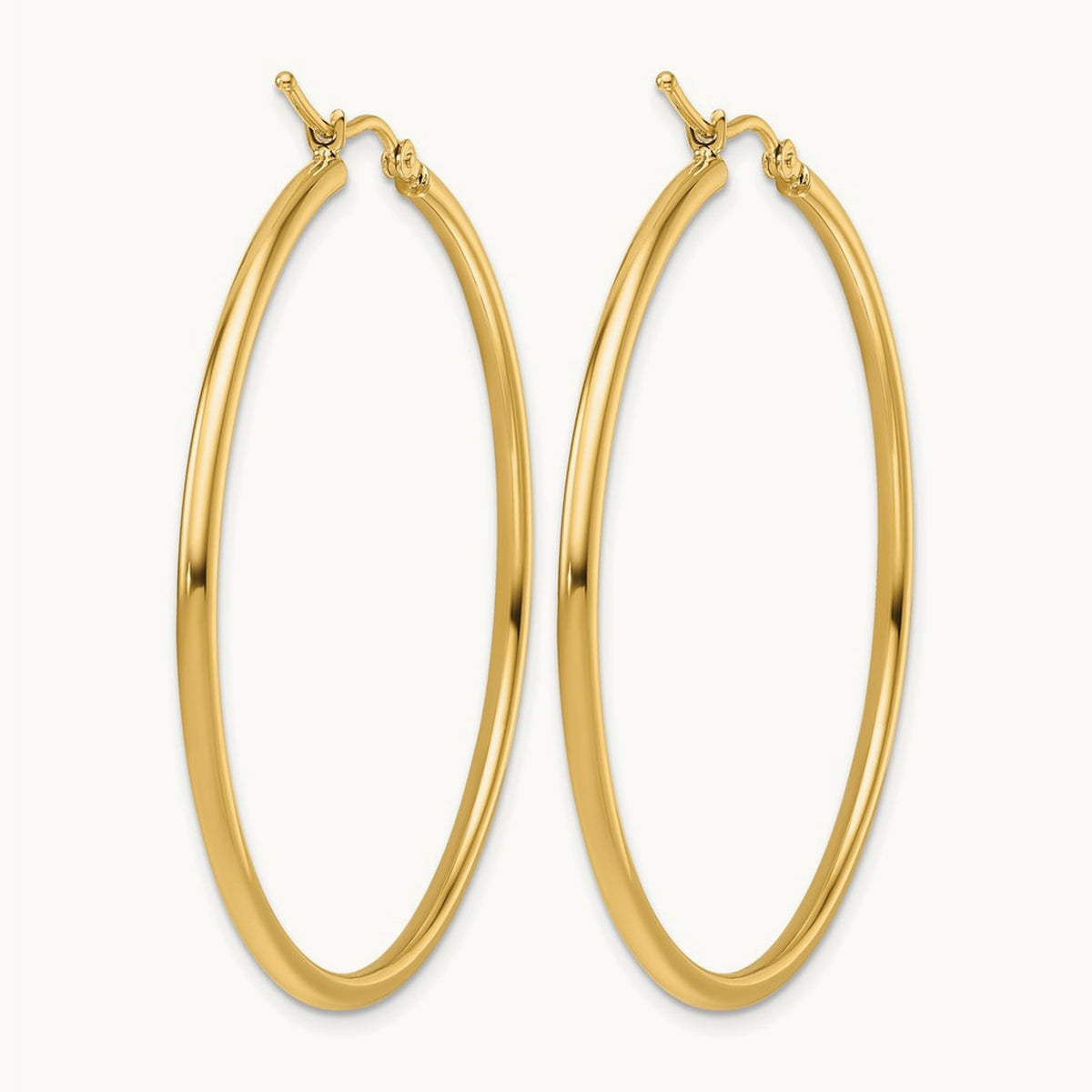 Polished Hinged Hoop Earrings — 14K Yellow Gold, 2mm