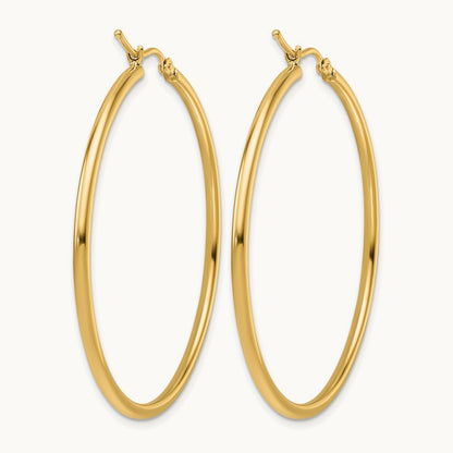 Polished Hinged Hoop Earrings — 14K Yellow Gold, 2mm