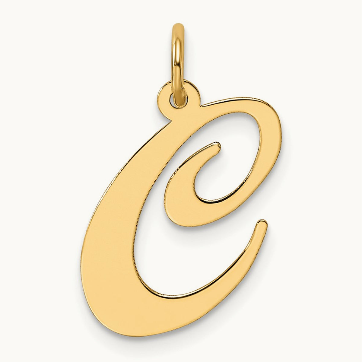 Large Fancy Script Initial Charm — 14K Yellow Gold, C