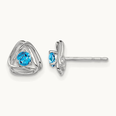 Blue Topaz Post Earrings — 14K White Gold