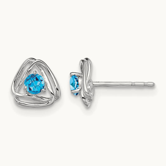 Blue Topaz Post Earrings — 14K White Gold