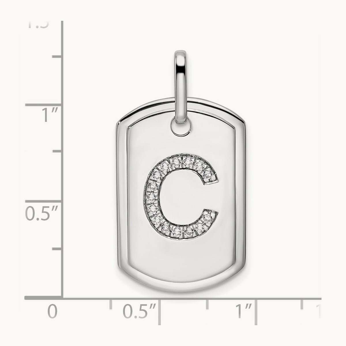 Diamond Dog Tag Charm — 14K White Gold, C