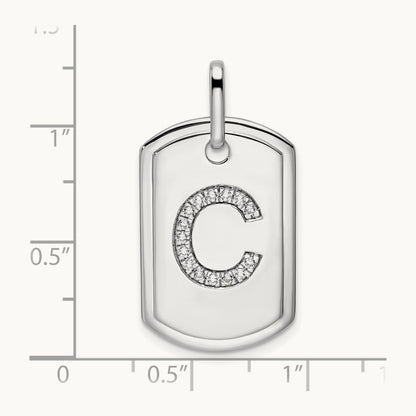 Diamond Dog Tag Charm — 14K White Gold, C