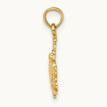 Textured Mini Sea Turtle and Kelp Charm, 14K