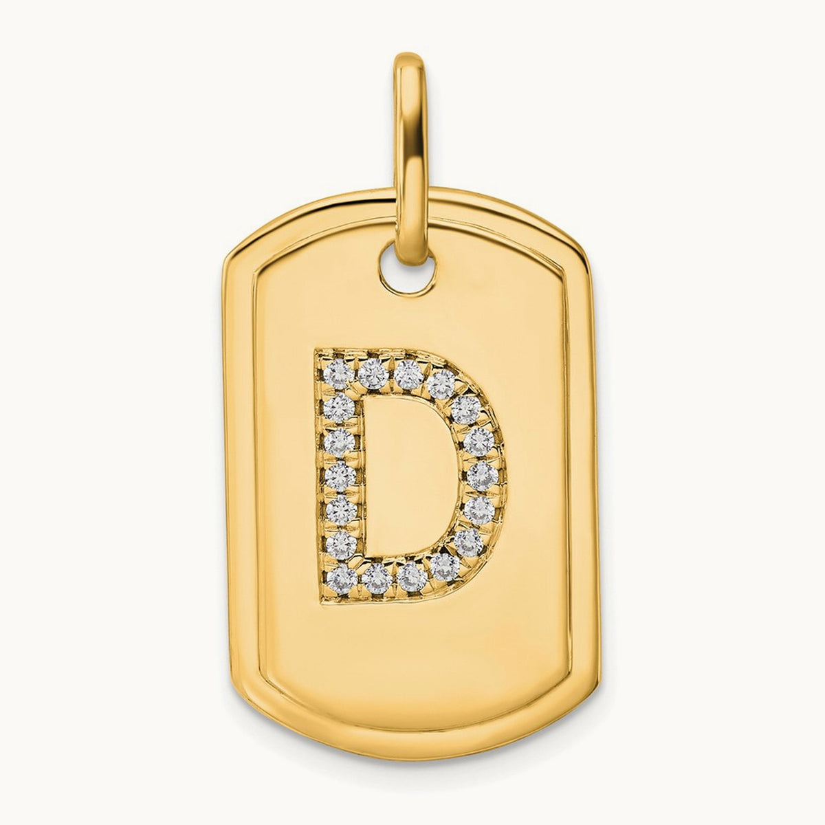 Diamond Dog Tag Charm — 14K Yellow Gold, D