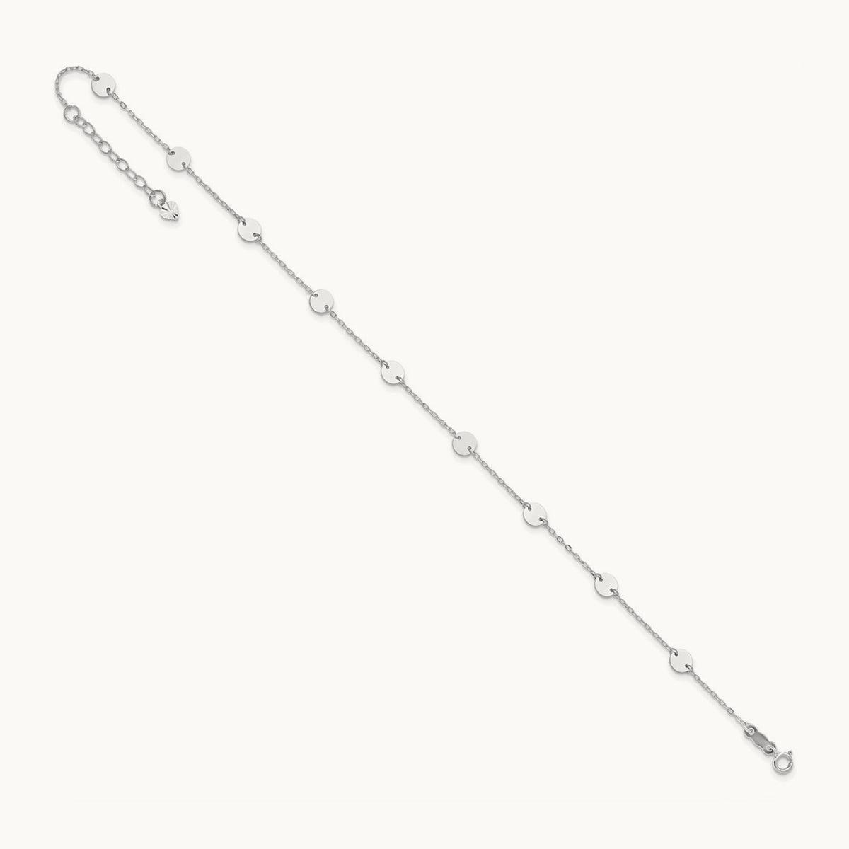 Polished Disc 9in Plus 1in extension Anklet — 14K White Gold