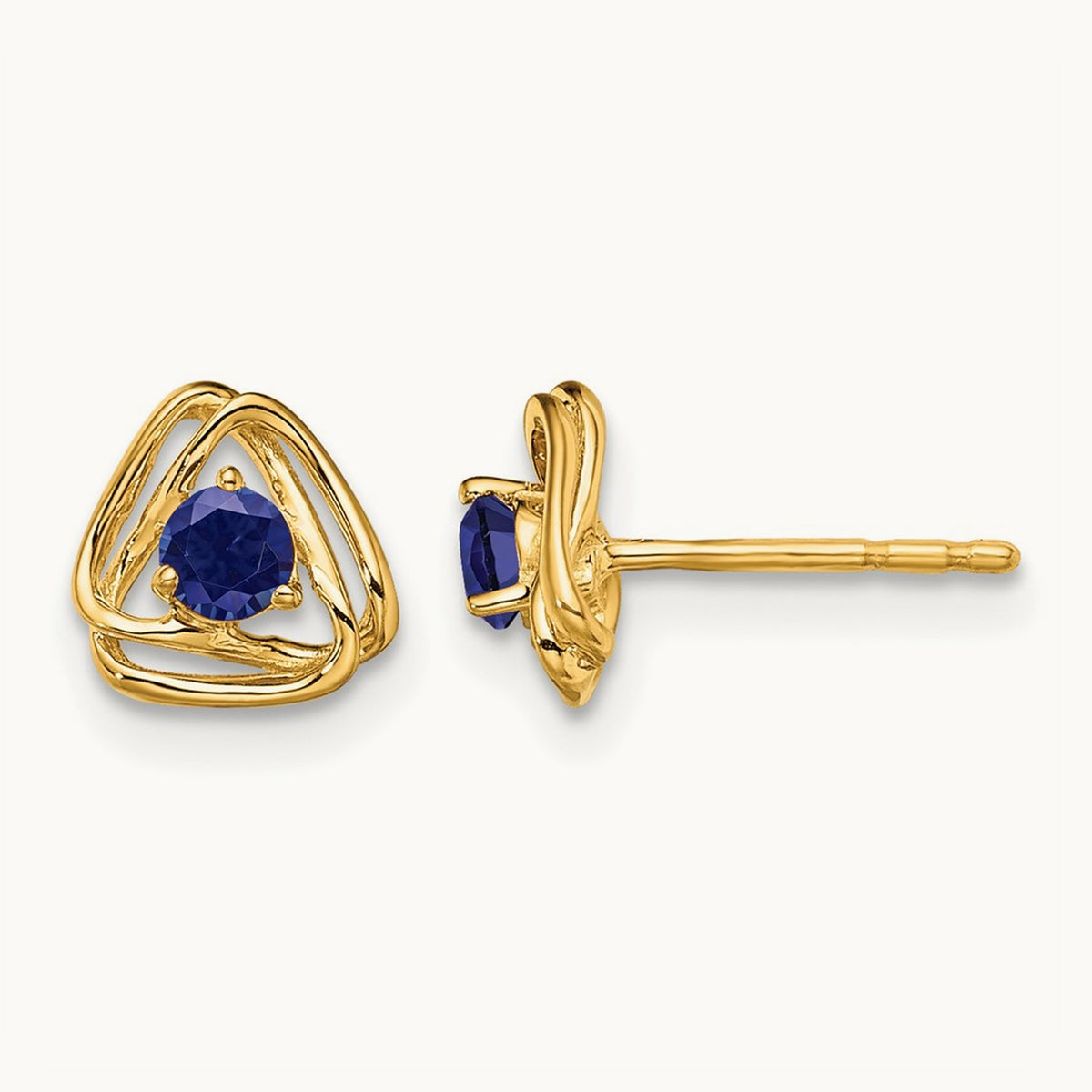 Created Sapphire Post Earrings — 14K Yellow Gold