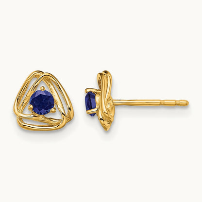 Created Sapphire Post Earrings — 14K Yellow Gold