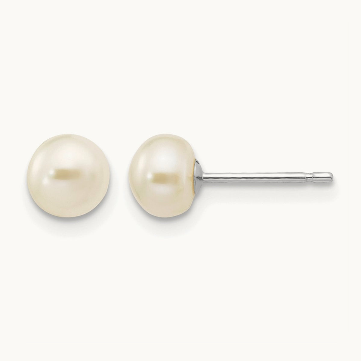 Button Freshwater Cultured Pearl Stud Post Earrings — 14K White Gold