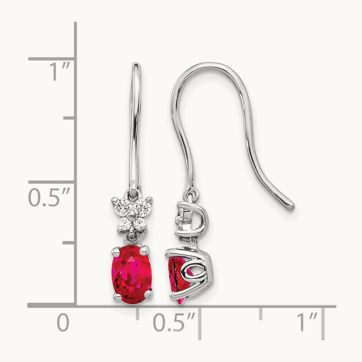 Diamond and Oval Ruby Earrings — 14K White Gold