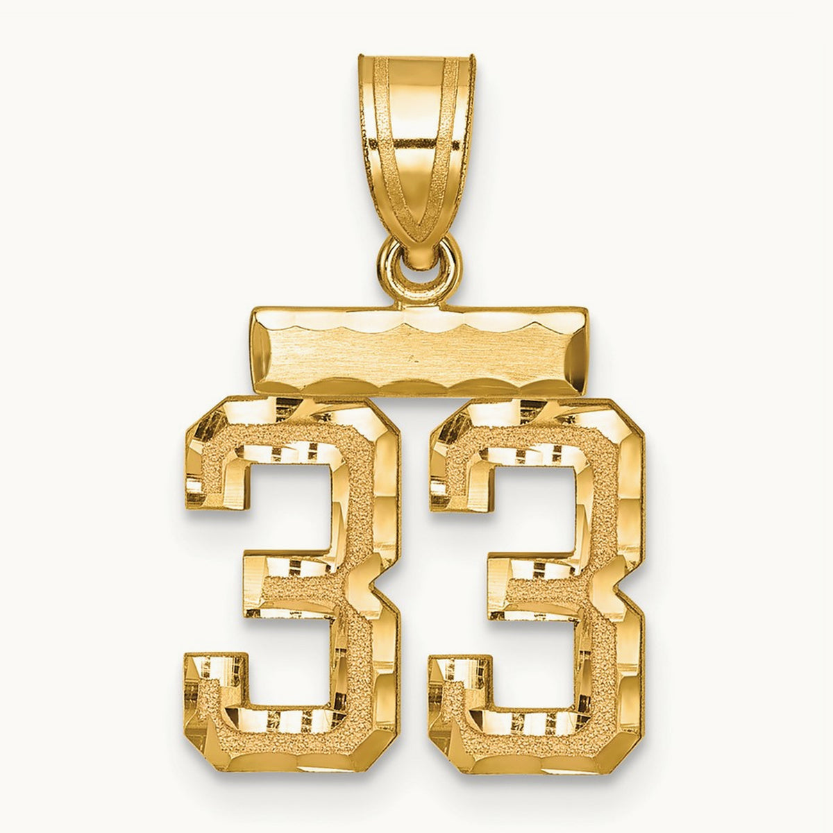 Small Brushed Diamond-cut Number 33 Charm — 14K Yellow Gold