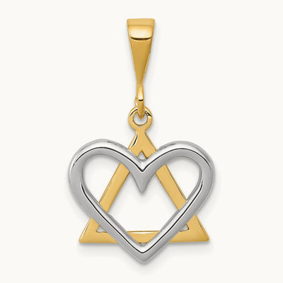 Star of David Heart Pendant, 14K Two-tone