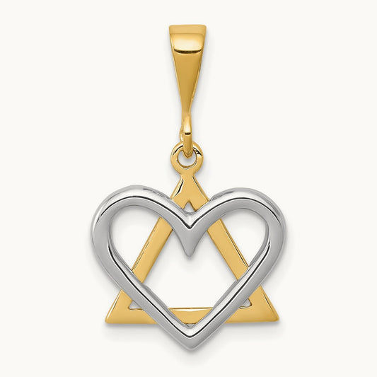 Star of David Heart Pendant, 14K Two-tone
