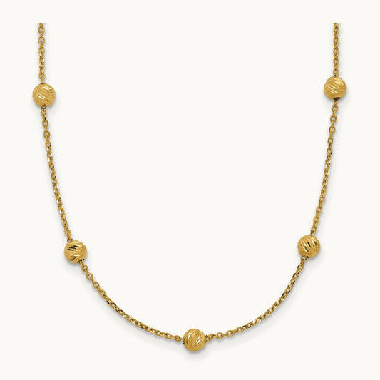Diamond-cut Beads Station Necklace, 14K Yellow Gold