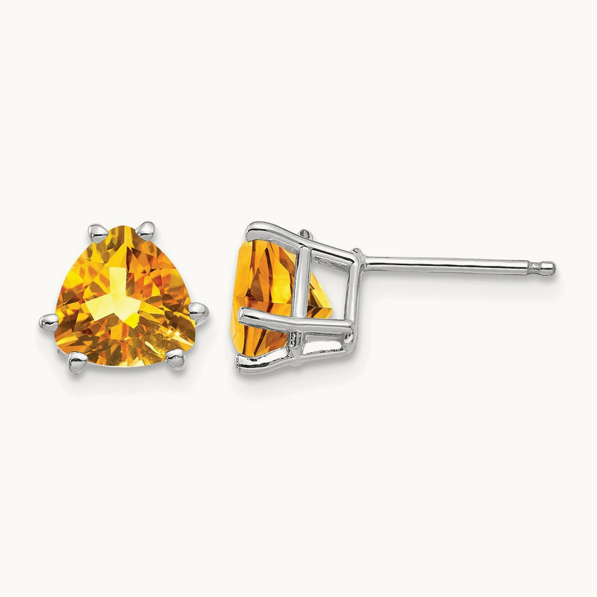 Citrine Trillion Stud Earrings, 14K White Gold