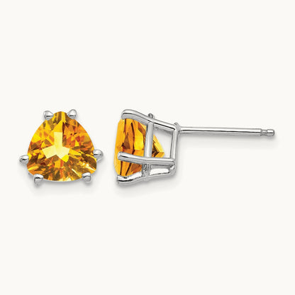 Citrine Trillion Stud Earrings, 14K White Gold
