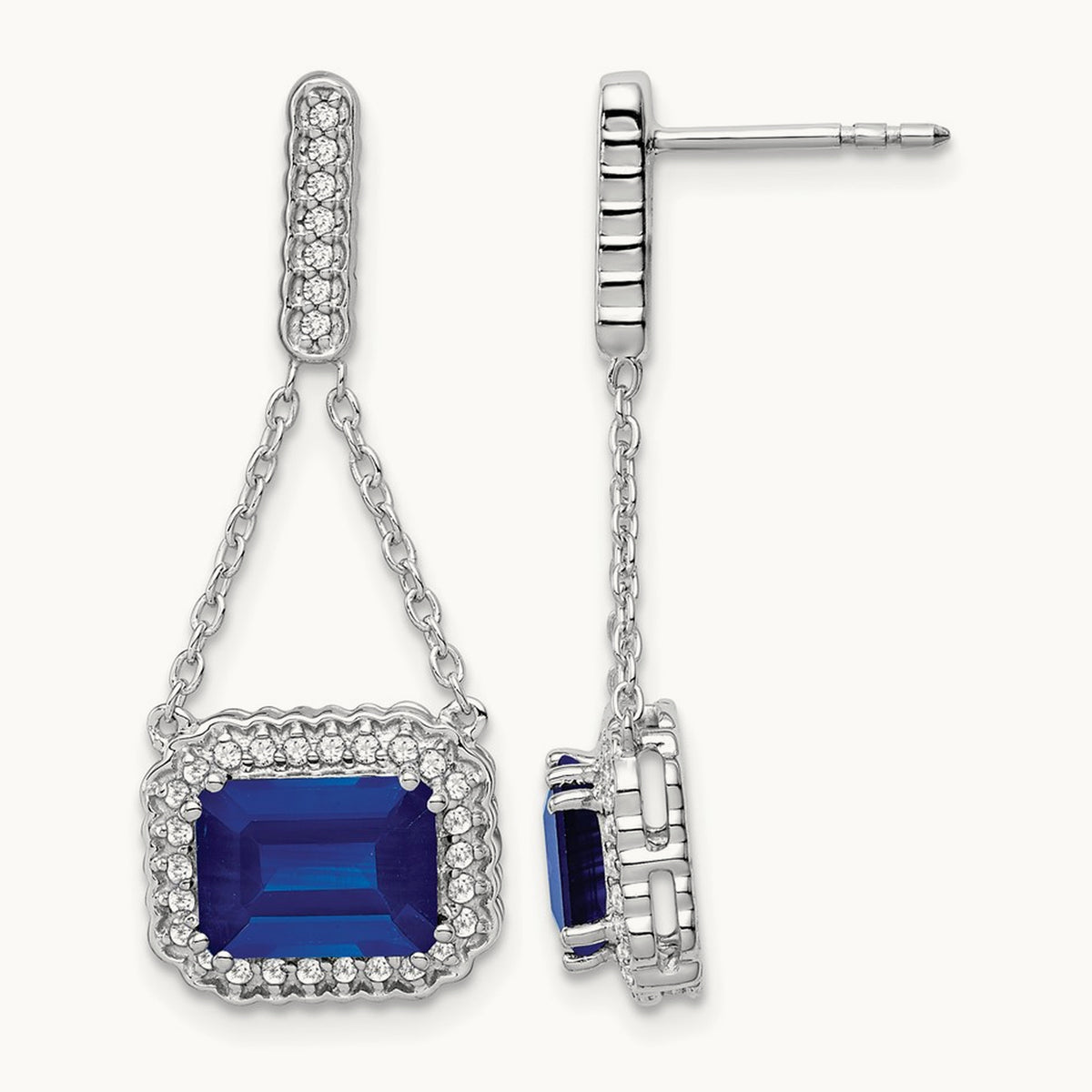 Created Sapphire and Diamond Dangle Earrings, 14K White Gold
