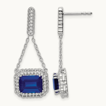 Created Sapphire and Diamond Dangle Earrings, 14K White Gold