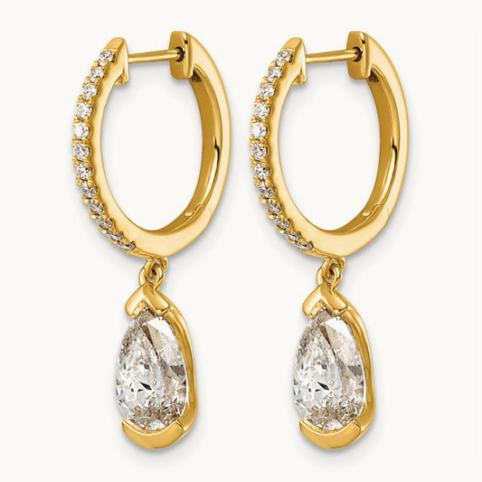 Pear Bezel Dangle Hoop Earrings, 2.50 ct tw Lab-Grown Diamond