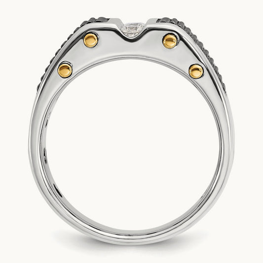 14ktt w/ Black RH IBGoodman Men's Textured 3-Stone Diamond Ring