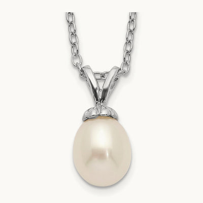 Madi K RH-plated White Rice 6- FWC Pearl Necklace, 7mm, Sterling Silver