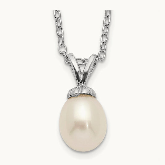 Madi K RH-plated White Rice 6- FWC Pearl Necklace, 7mm, Sterling Silver