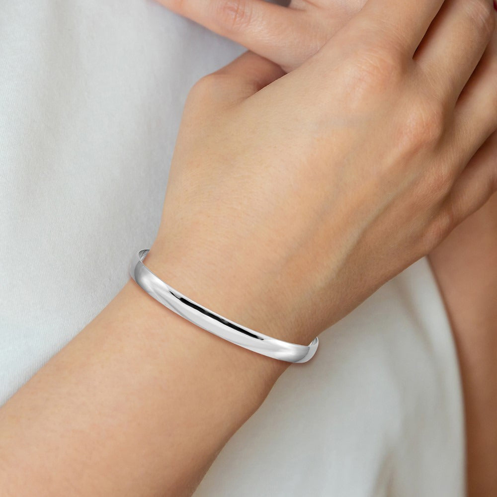Solid Polished Half-Round Slip-On Bangle — 14K White Gold, 6mm