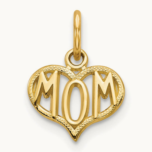 MOM Heart Charm — 14K Yellow Gold